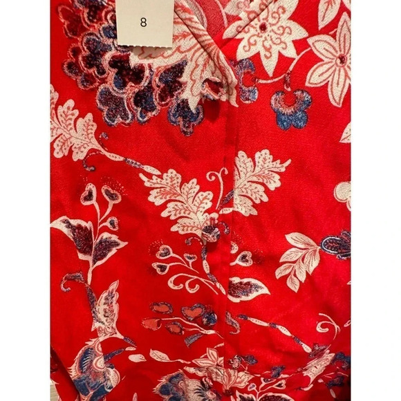 NWT Talbots Women's Red Floral Short Sleeve V-Neck Back Zip Midi Dress Size 8 - Picture 6 of 6